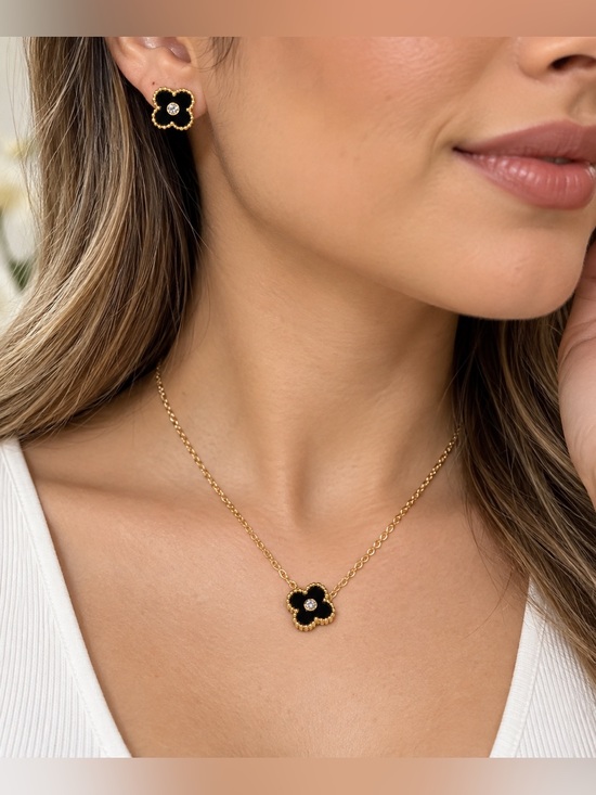 Jewelry - Gold and Black Flower Jewelry Set steel 316L